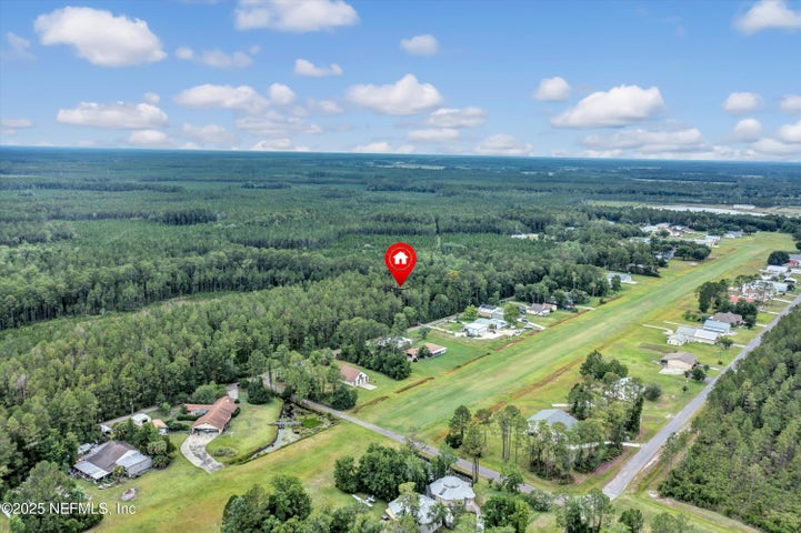 Aerial view of the five-acre parcel and runway at Haller Airfield